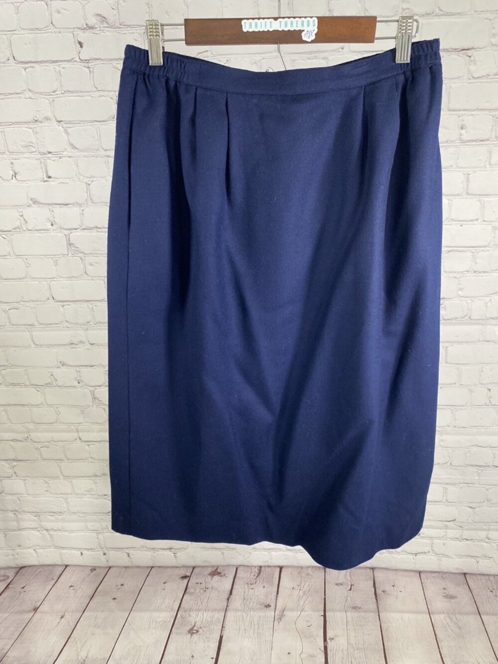 VTG Schrader Custom Separates Blue 100% Wool Pleated Straight Midi Skirt 16W